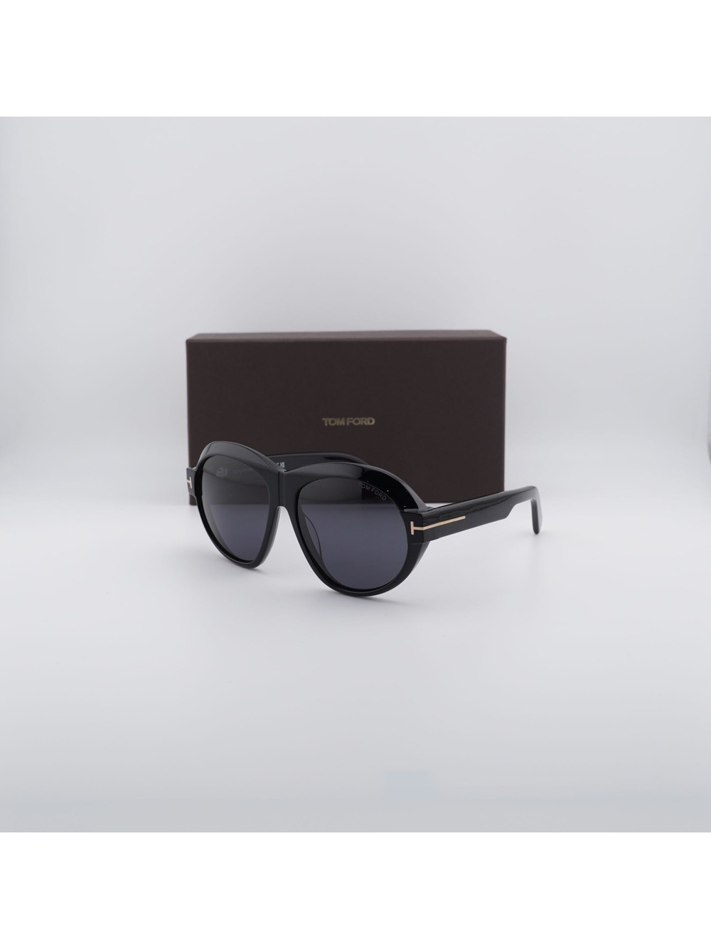 Tom Ford Inger FT1113 01A Round Sunglasses - Shiny Black /Smoke